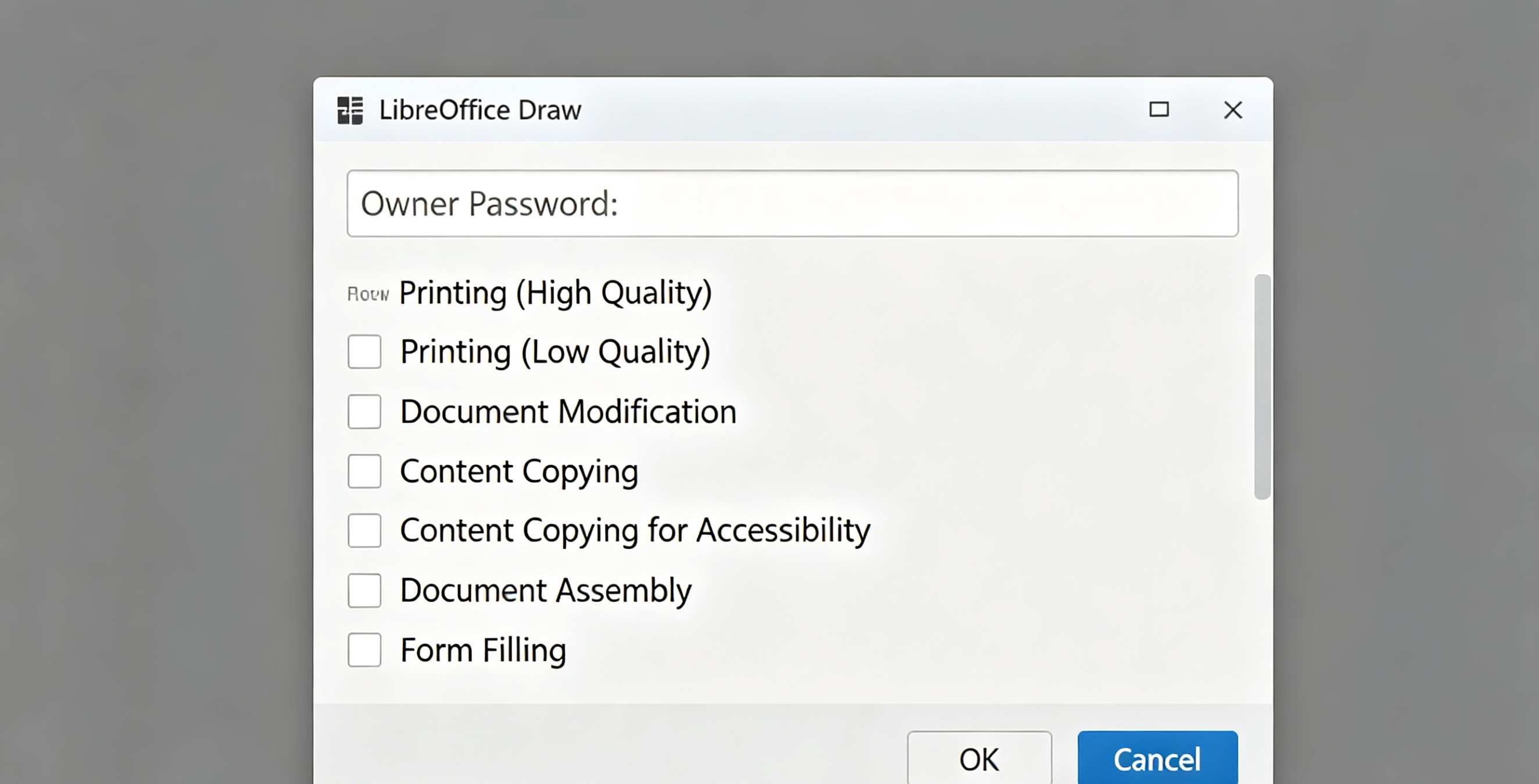 PDF permission restriction comparison showing different tools and their options
