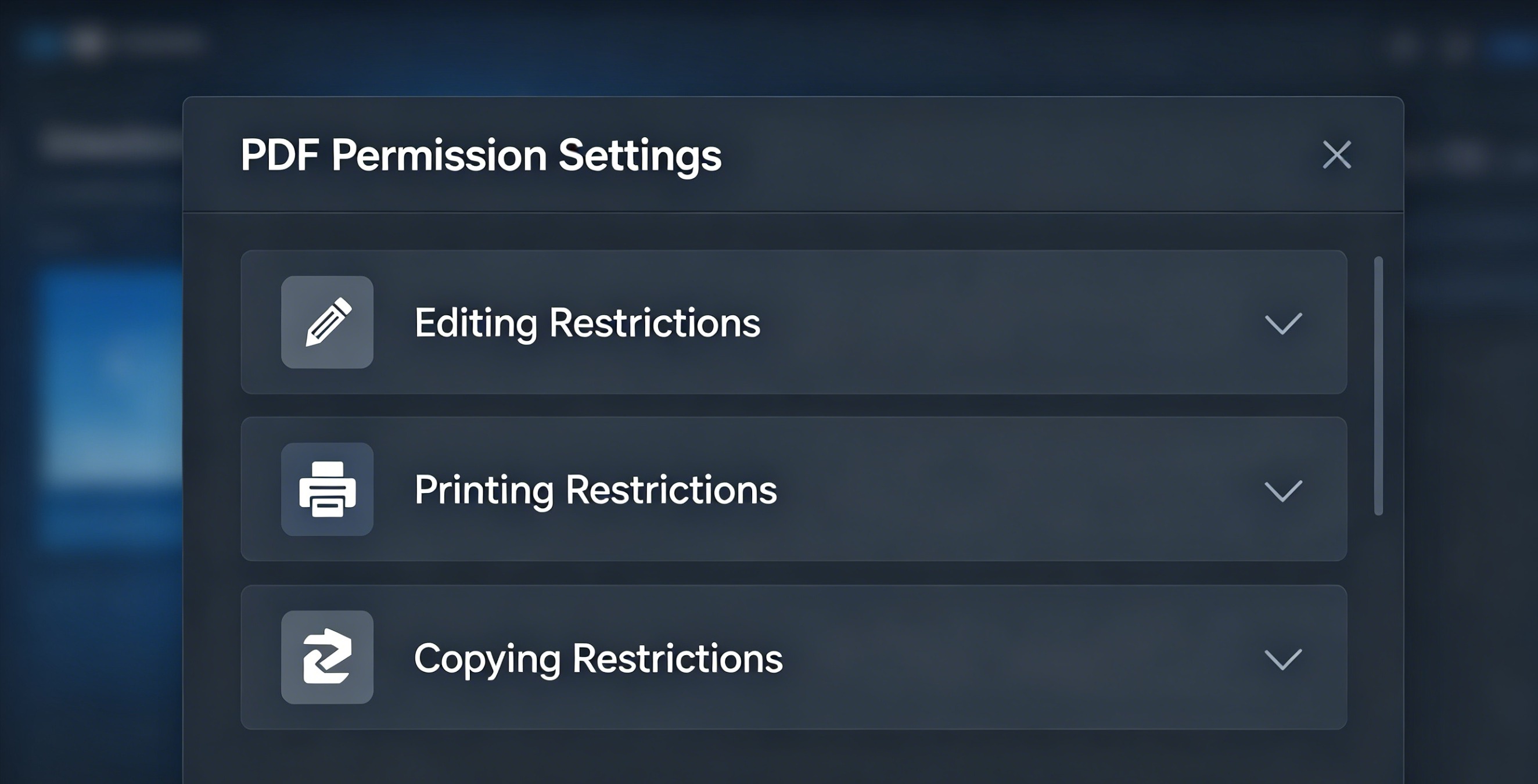 Adobe Reader security tab showing permission restrictions on a locked PDF